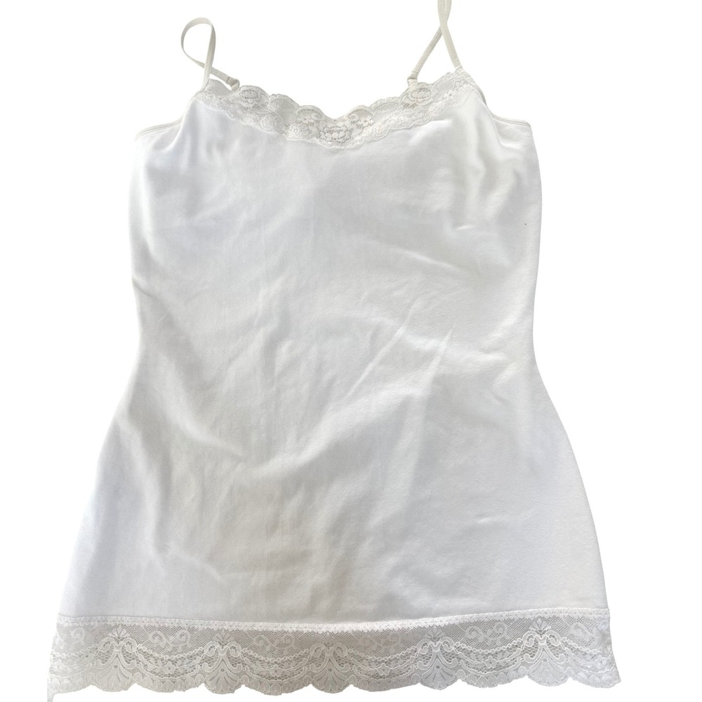 Express Y2K Lace Trim Cami Tank Top Med White Adjust Straps Built Bra Vtg Fairy